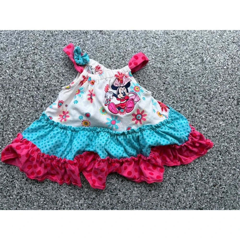 Disney Store Minnie Mouse Baby Girl Ruffle Bodysuit Pink Turquoise 9-12M